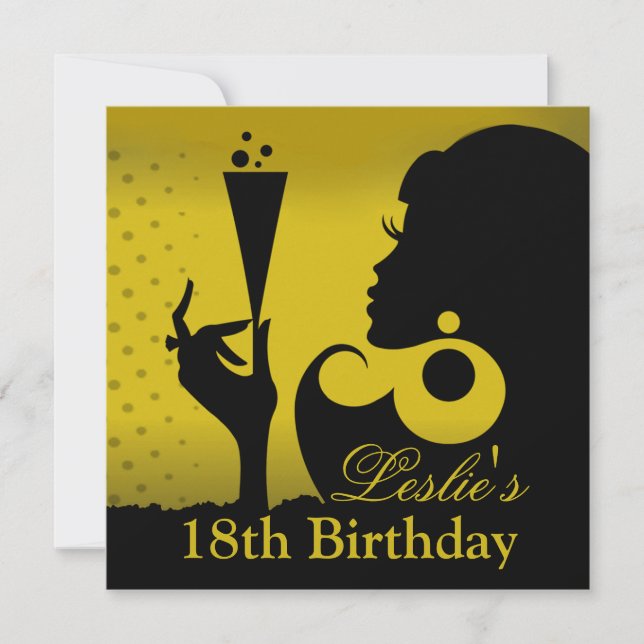 18th Birthday Cocktail Party yellow Invitation (Front)