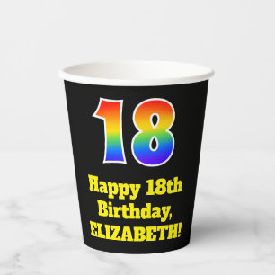 18th Birthday: Colourful, Fun, Exciting, Rainbow 1 Paper Cups