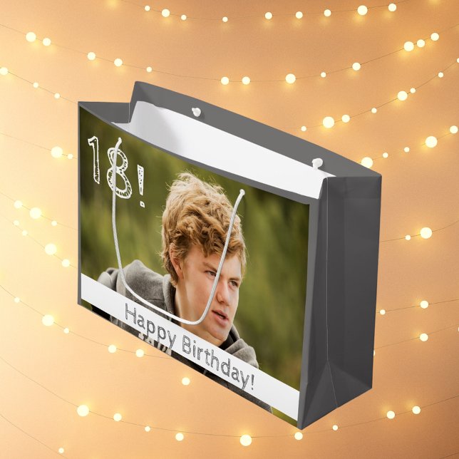 18th birthday custom photo boy guy large gift bag (Creator Uploaded)