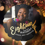 18th Birthday custom photo gold black Balloon<br><div class="desc">Eighteen gold script text and 18 key to the door photo party balloon. Personalise this 18th birthday party script photo birthday balloon with your own birthday girls name and two photos of your birthday girl one on both sides great for a now and then photo opportunity. Other years and matching...</div>