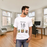 18th birthday custom photo monogram boy T-Shirt<br><div class="desc">For a 18th birthday as a gift or for the party. A collage of 3 of your photos of himself friends,  family,  interest or pets.  Personalise and add his name,  age 18 and a date.  Date of birth or the date of the birthday party.  Grey and black coloured text.</div>