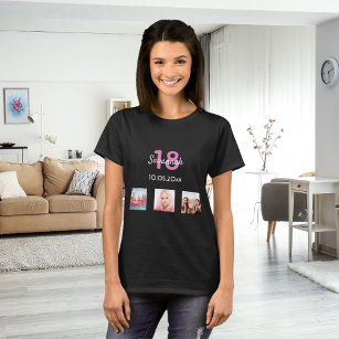 18th birthday custom photo pink monogram girl T-Shirt