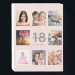 18th birthday custom photo rose gold blush pink wooden box sign<br><div class="desc">A unique 18th birthday gift or keepsake, celebrating her life with a collage of 8 of your photos. Add images of her family, friends, pets, hobbies or dream travel destination. Personalise and add a name, age 18 and a date. Grey and dark rose gold coloured letters. Elegant and trendy blush...</div>