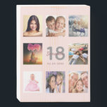 18th birthday custom photo rose gold blush pink wooden box sign<br><div class="desc">A unique 18th birthday gift or keepsake, celebrating her life with a collage of 8 of your photos. Add images of her family, friends, pets, hobbies or dream travel destination. Personalise and add a name, age 18 and a date. Grey and dark rose gold coloured letters. Elegant and trendy blush...</div>