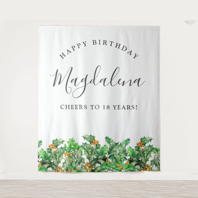 18th Birthday December Birth Flower Backdrop Tapestry (Front)