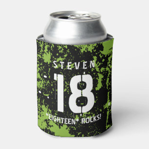 18th Birthday Eighteen Rocks GREEN Grunge F18Z5 Can Cooler