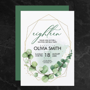 18th Birthday Elegant Eucalyptus Greenery Eighteen Invitation