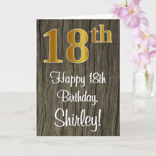 18th Birthday: Elegant Faux Gold Look #, Faux Wood Card