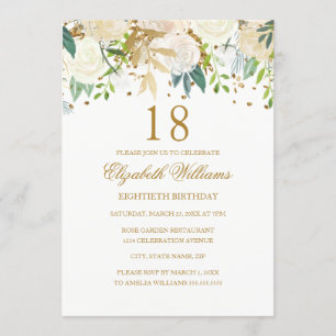 18th Birthday Elegant Gold Floral Invitation