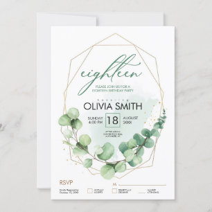 18th Birthday Eucalyptus Elegant Modern Green Invitation