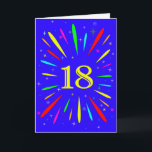 18th Birthday Explosion Card<br><div class="desc">An explosive 18th birthday card! What a wonderful way to send birthday greetings. The number 18 in bright yellow with an explosion of bright colours and stars.</div>