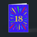 18th Birthday Explosion Card<br><div class="desc">An explosive 18th birthday card! What a wonderful way to send birthday greetings. The number 18 in bright yellow with an explosion of bright colours and stars.</div>