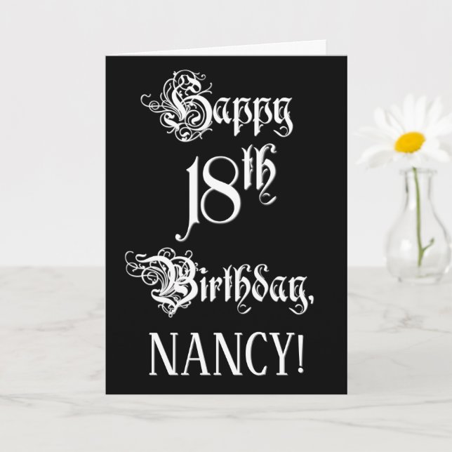 18th Birthday: Fancy, Elegant Script + Custom Name Card (Small Plant)