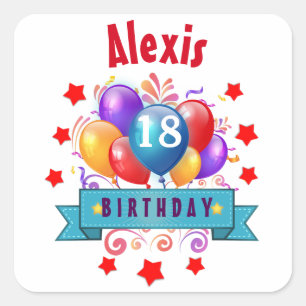 18th Birthday Festive Colourful Balloons V10HZ Square Sticker