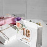 18th birthday floral rose gold eucalyptus birthday large gift bag<br><div class="desc">For an elegant and feminine 18th birthday party. A chic white background. Decorated with a rose gold and blush pink watercolored rose flower, floral, green eucalyptus leaves, sprigs, greenery and faux gold sprigs. Personalise and a name. Black and golden letters. The name is written with a modern hand lettered style...</div>