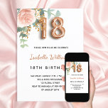 18th birthday floral rose gold eucalyptus greenery invitation<br><div class="desc">An elegant invitation for a 18th birthday party. A chic white background. Decorated with a rose gold and blush pink watercolored rose flower, floral, green eucalyptus leaves, sprigs, greenery and faux gold sprigs. Personalise and the name and party details. Black and golden letters. The name is written with a modern...</div>