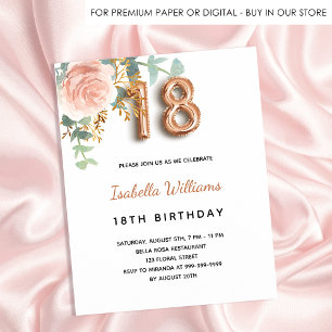 18th birthday floral rose gold eucalyptus greenery invitation postcard