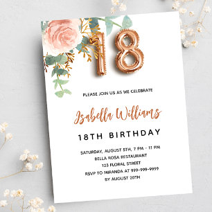 18th birthday floral rose gold eucalyptus luxury invitation