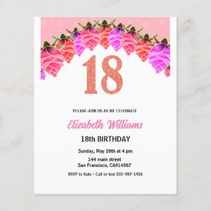 18th Birthday Floral Rose Gold Invitation Flyer