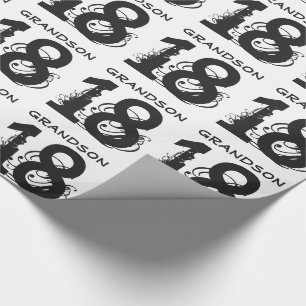 18th Birthday for a grandson, black text on white. Wrapping Paper