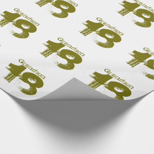 18th birthday for a grandson, green on white. wrapping paper