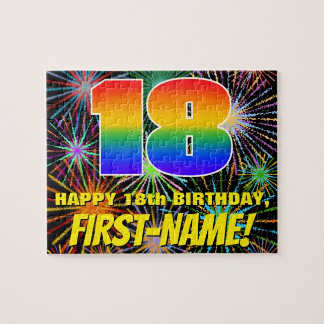 18th Birthday: Fun, Colourful Celebratory Firework Jigsaw Puzzle (Horizontal)