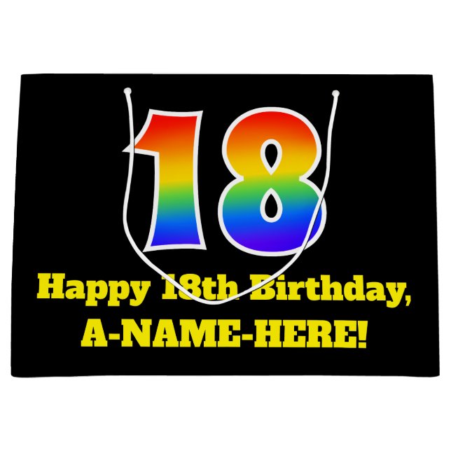 18th Birthday ~ Fun, Colourful, Vibrant, Rainbow 1 Large Gift Bag (Front)