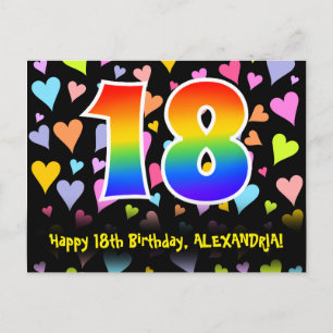 18th Birthday: Fun Hearts Pattern, Rainbow 18 Postcard