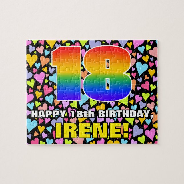 18th Birthday — Fun, Loving Heart Shapes + “18” Jigsaw Puzzle (Horizontal)