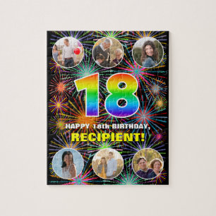18th Birthday: Fun Rainbow #, Custom Name + Photos Jigsaw Puzzle