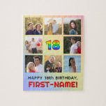 18th Birthday: Fun Rainbow #, Custom Name & Photos Jigsaw Puzzle<br><div class="desc">This upbeat and fun birthday-themed jigsaw puzzle design features the number “18“ having a multicolor rainbow spectrum inspired gradient pattern, along with the message “HAPPY 18th BIRTHDAY, ” and a custom recipient name. The background also features a rainbow spectrum inspired gradient pattern, consisting of various shades of light pastel colours....</div>