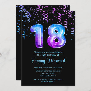 18th Birthday Galaxy Balloons with Confetti Invitation