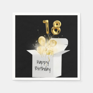18th Birthday Gold Balloons In White Box  Napkin