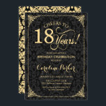 18th Birthday - Gold Black Damask Invitation<br><div class="desc">18th Birthday Invitation
Elegant vintage black and faux gold design with damask pattern. Features script font. Cheers to 18 years! Can be personalized into any age! Message me if you need further customization.</div>