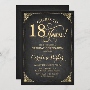 18th Birthday - Gold Chalkboard Invitation