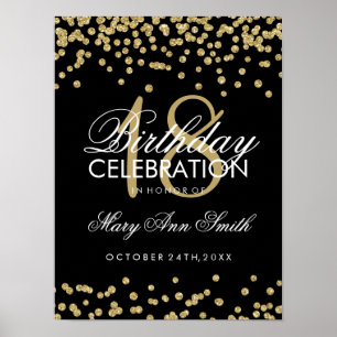 18th Birthday Gold Faux Glitter Confetti Black Poster