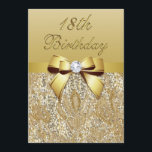 18th Birthday Gold Faux Sequins and Bow Invitation<br><div class="desc">Elegant custom personalised 18th Birthday party celebration invitations with a beautiful glittery golden colours printed image sequins jewels, gems pattern, cute shiny gold printed bows and ribbons images and pretty digital diamonds bling jewels on a chic gold gradient background with fixed gold text. Please note: All invites on Zazzle have...</div>