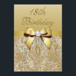 18th Birthday Gold Faux Sequins and Bow Invitation<br><div class="desc">Elegant custom personalised 18th Birthday party celebration invitations with a beautiful glittery golden colours printed image sequins jewels, gems pattern, cute shiny gold printed bows and ribbons images and pretty digital diamonds bling jewels on a chic gold gradient background with fixed gold text. Please note: All invites on Zazzle have...</div>