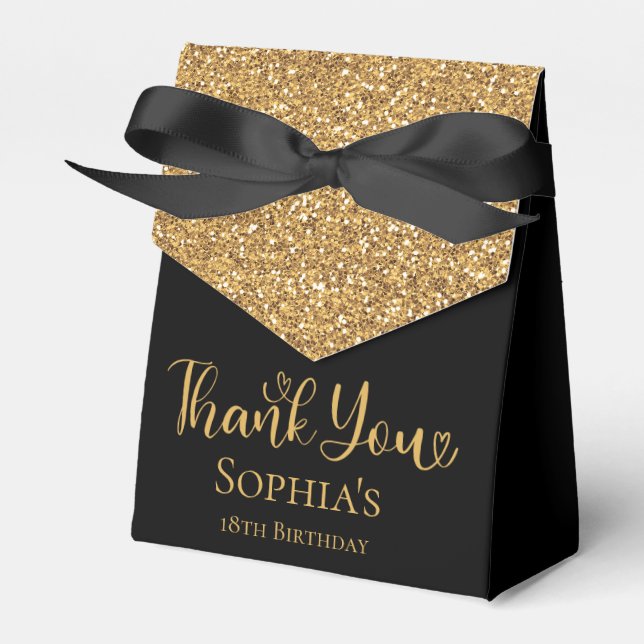 18th Birthday Gold Glitter Black Thank You Favour Box (Front Side)