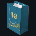18th Birthday gold music notes teal blue green Medium Gift Bag<br><div class="desc">Teal,  blue green background with faux gold music notes for a 18th birthday. Templates for the age 18 and name.  The name is written in a hand-lettered style script.  Golden letters and number.</div>