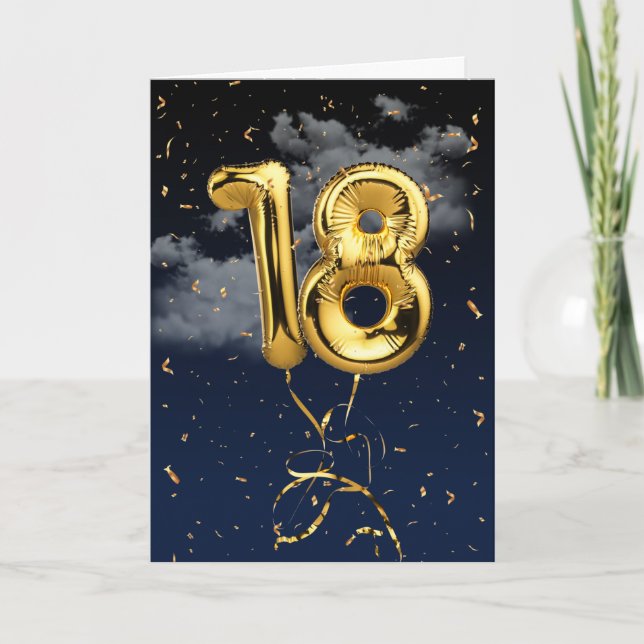 18th Birthday Gold Mylar Balloon and Confetti Card (Front)