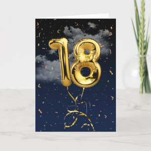 18th Birthday Gold Mylar Balloon and Confetti Card