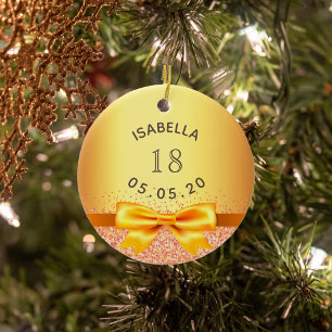 18th birthday gold name bow ceramic ornament