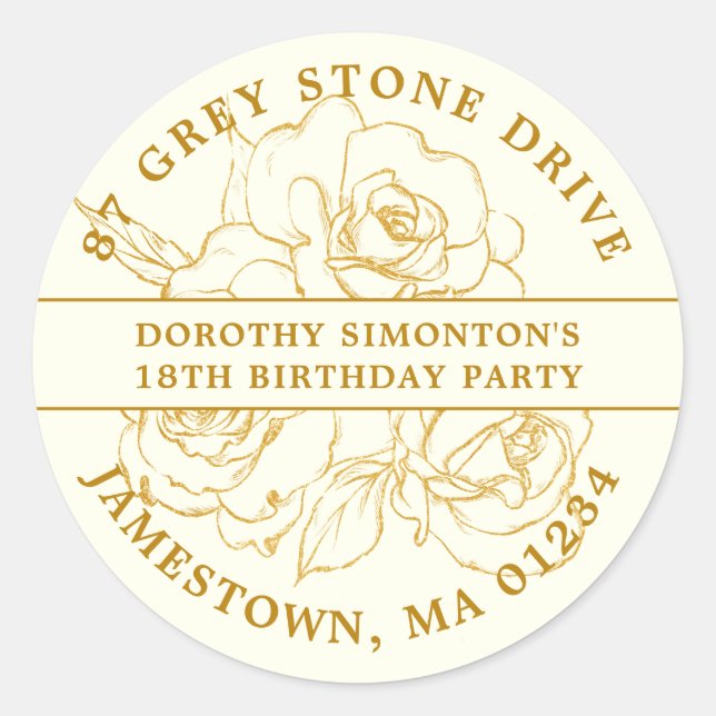 18TH Birthday Gold Rose Return Address Label (Front)