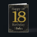 18th Birthday Golden Glitter Card<br><div class="desc">Happy Birthday with simulated golden glitter number 18 set on a solid colour and framed by faux diamonds and rhinestones. Happy birthday and recipients name in off-white font. Personalise with name or message.</div>