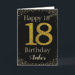 18th Birthday Golden Glitter Card<br><div class="desc">Happy Birthday with simulated golden glitter number 18 set on a solid colour and framed by faux diamonds and rhinestones. Happy birthday and recipients name in off-white font. Personalise with name or message.</div>