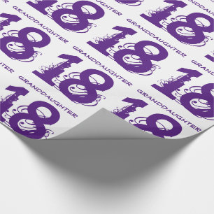 18th Birthday granddaughter, purple text on white. Wrapping Paper