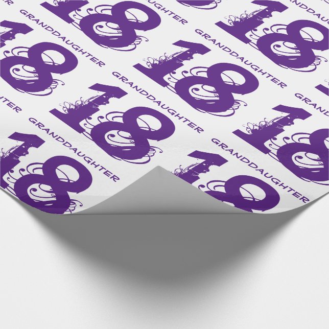 18th Birthday granddaughter, purple text on white. Wrapping Paper (Corner)