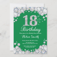 18th Birthday Green and Silver Diamond