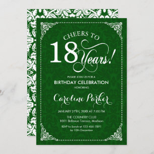 18th Birthday - Green Damask Invitation
